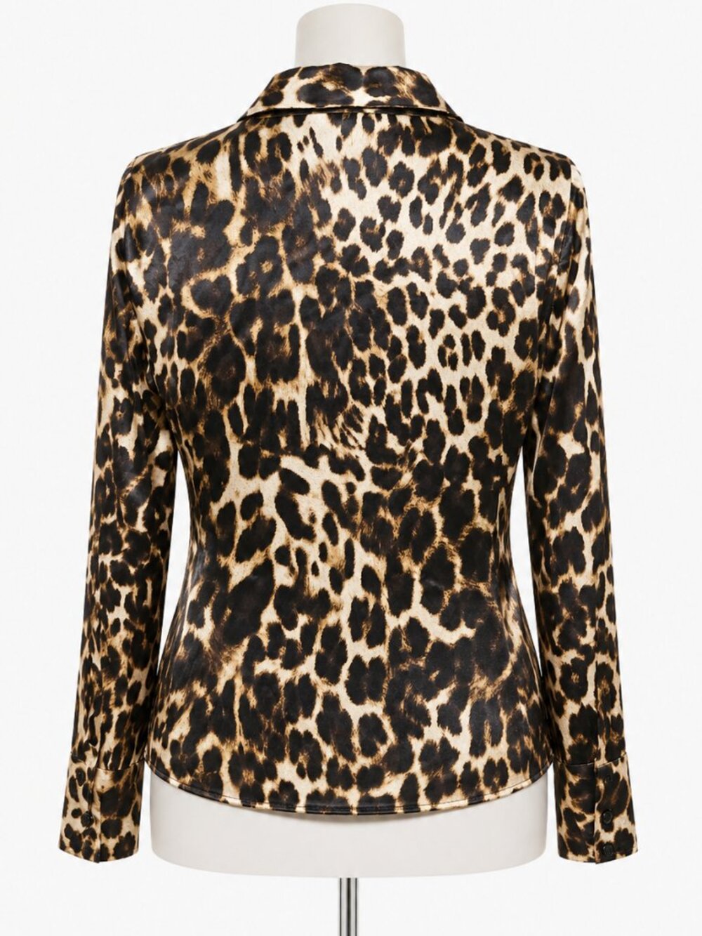 ZARA Leopard Print Satin Ruched Front Blouse Brown Black Long Sleeve Size Large - Picture 5 of 6